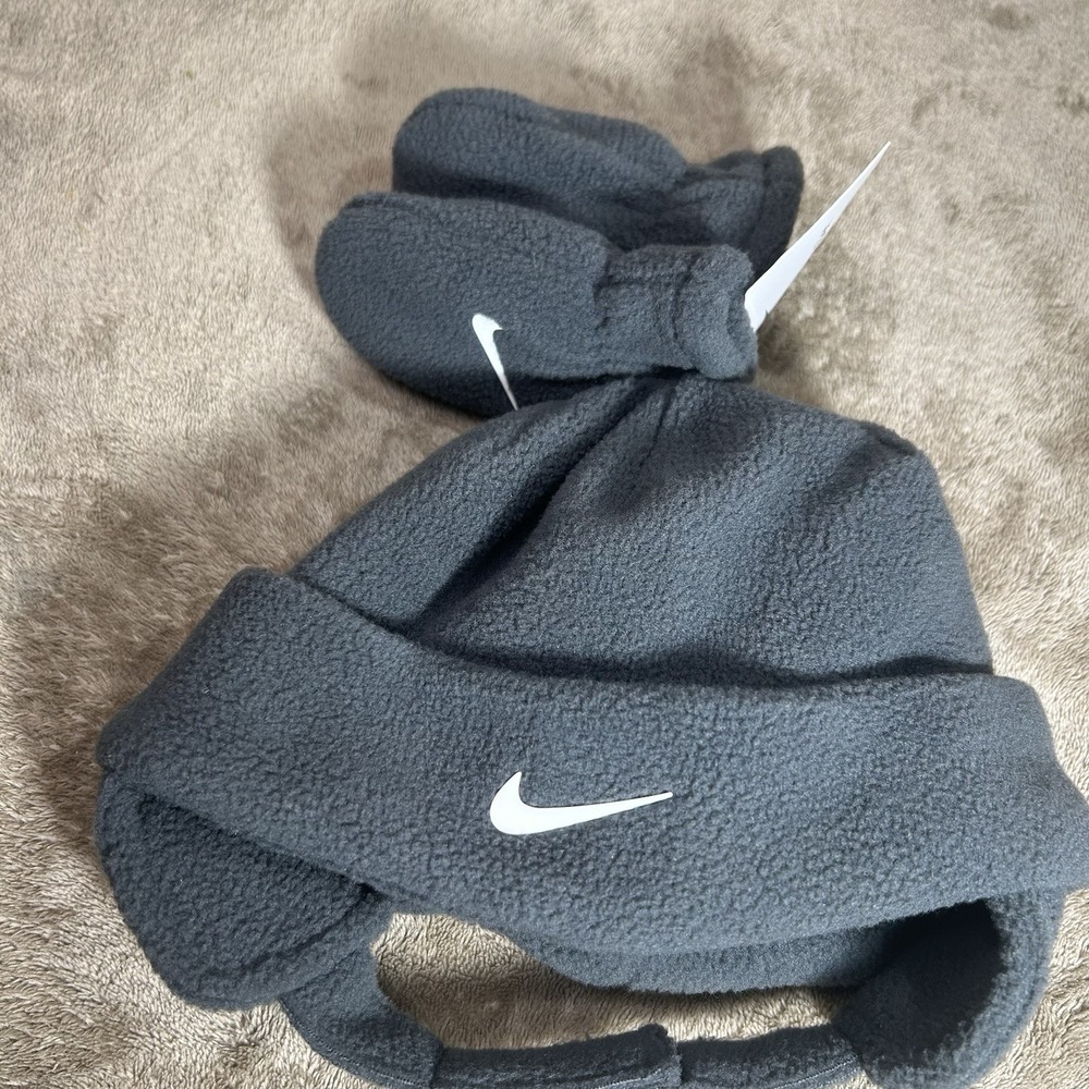 Nike Baby Toddler Fleece Hat Mittens Set 12-24M Anthracite Gray NWT
